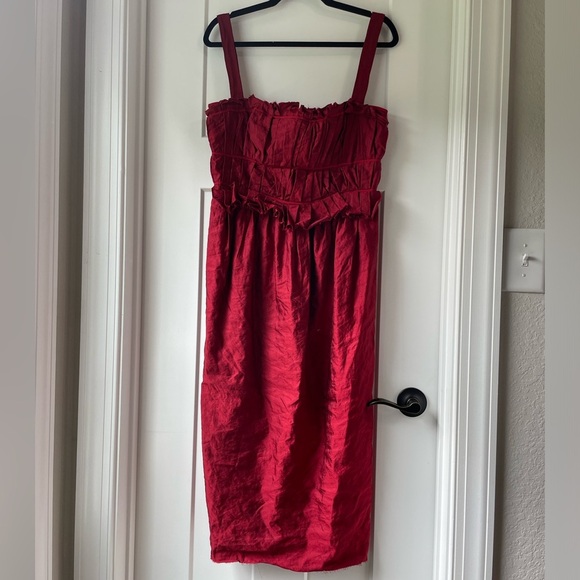 Brock Collection Palmira Ruched Crinkle-satin Midi Dress Size 10 - Picture 2 of 13